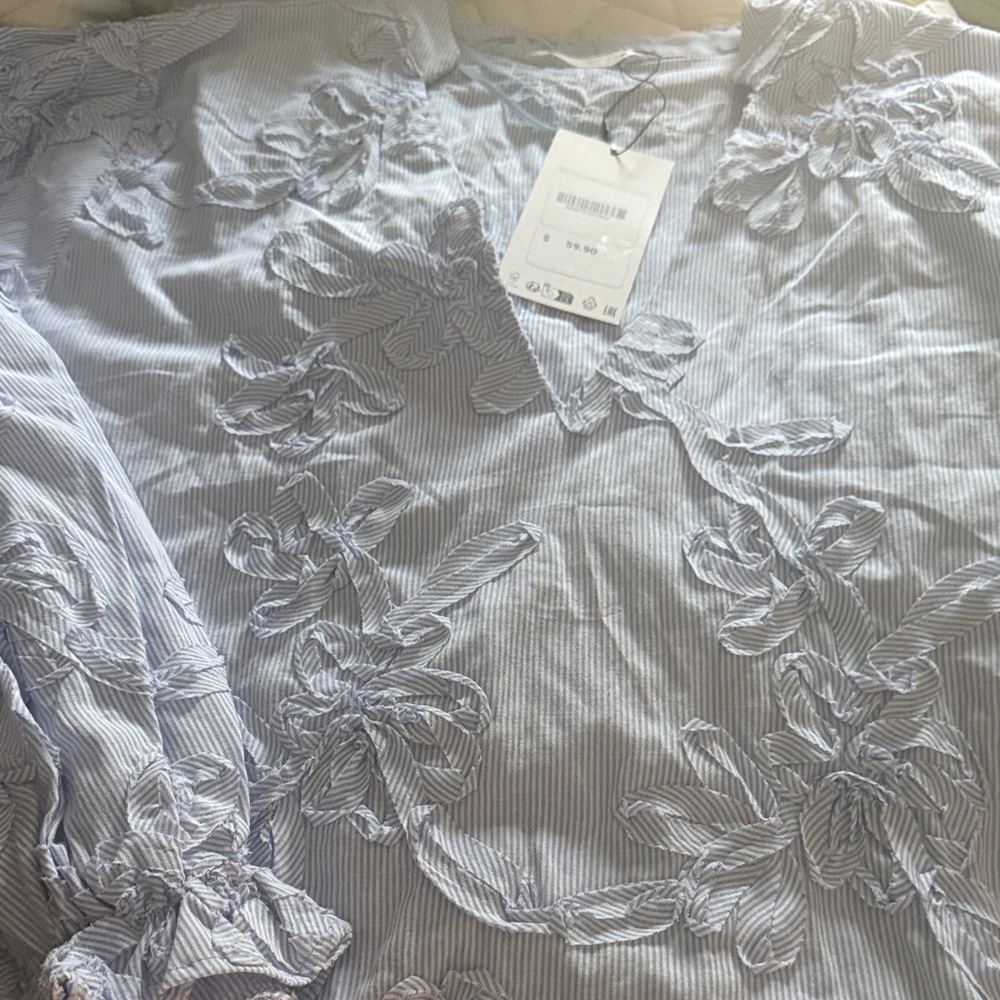 Zara Blue Floral Embroidered Blouse